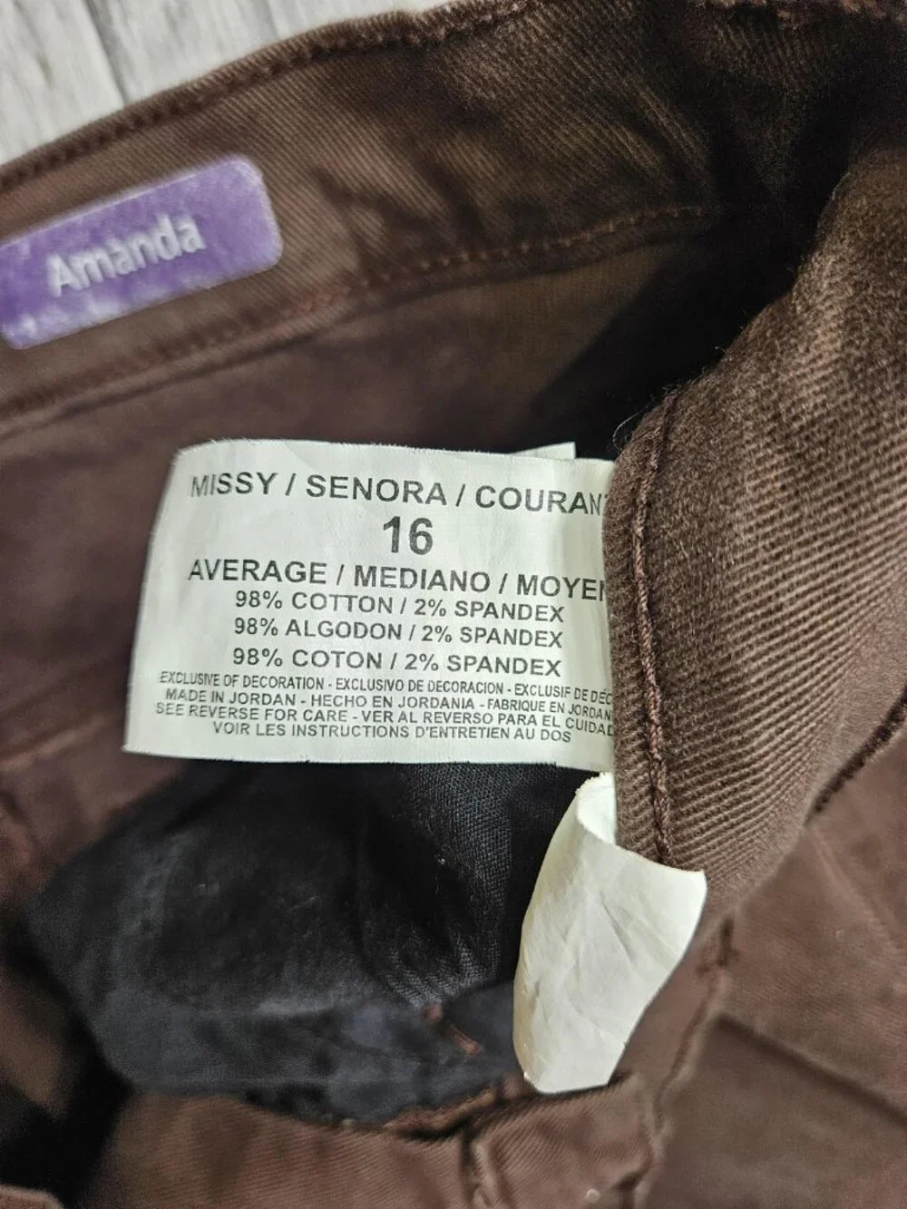 Gloria Vanderbilt Amanda Tapered Jeans‎ Womens 16 Brown High Rise Stretch Denim